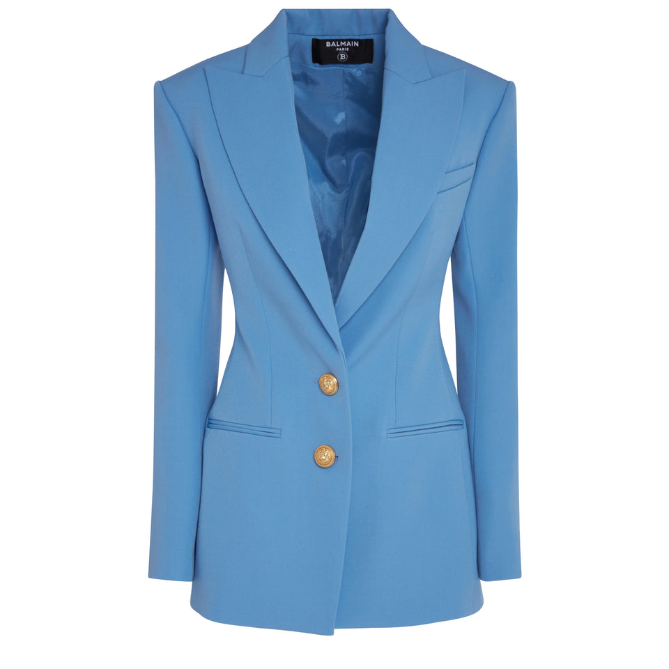 Single-breasted light blue wool blazer
