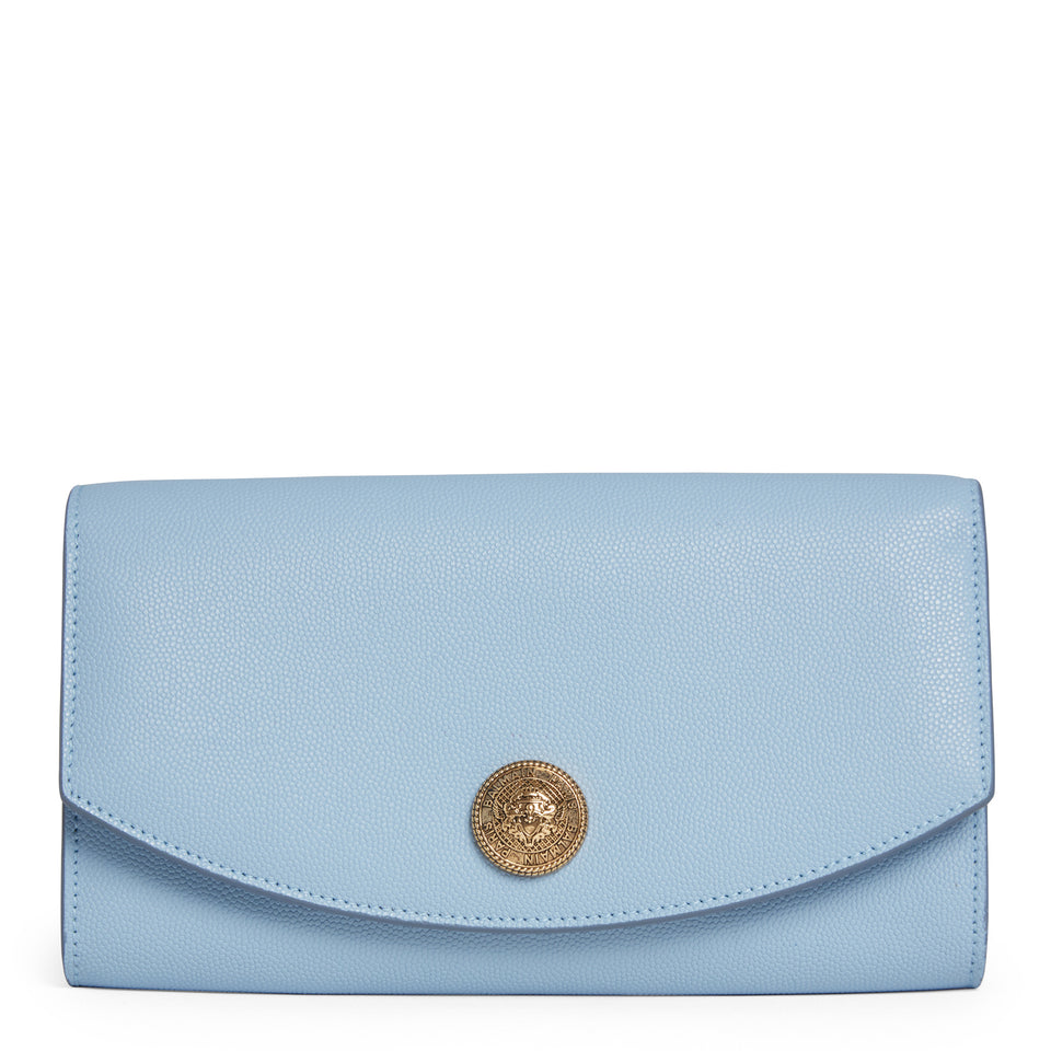 ''Emblema'' clutch bag in light blue leather