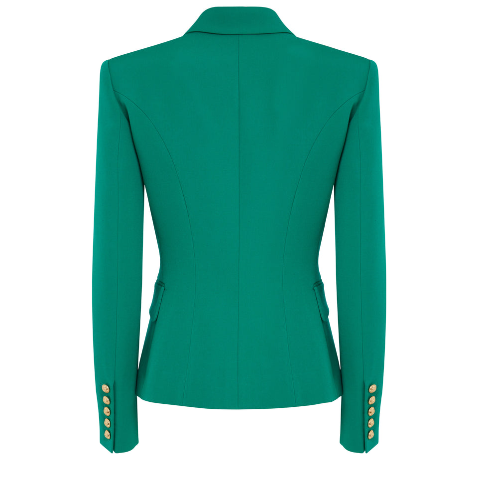 Double-breasted blazer in green fabric