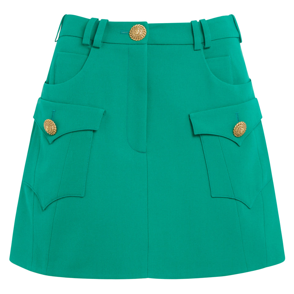 Green wool mini skirt