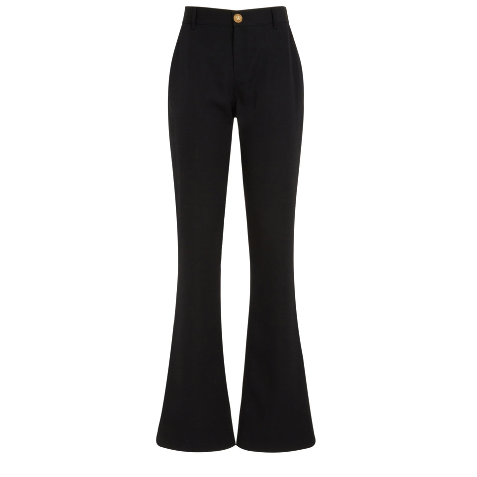 Flared black wool trousers