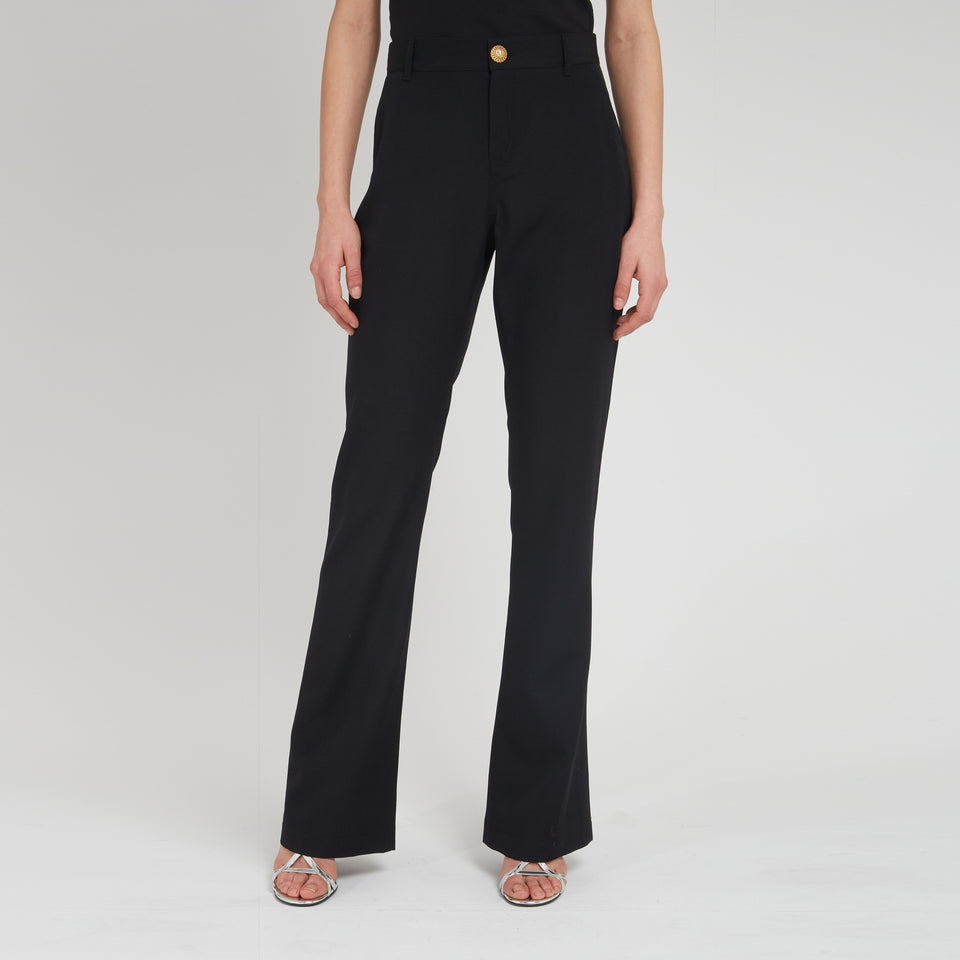 Flared black wool trousers