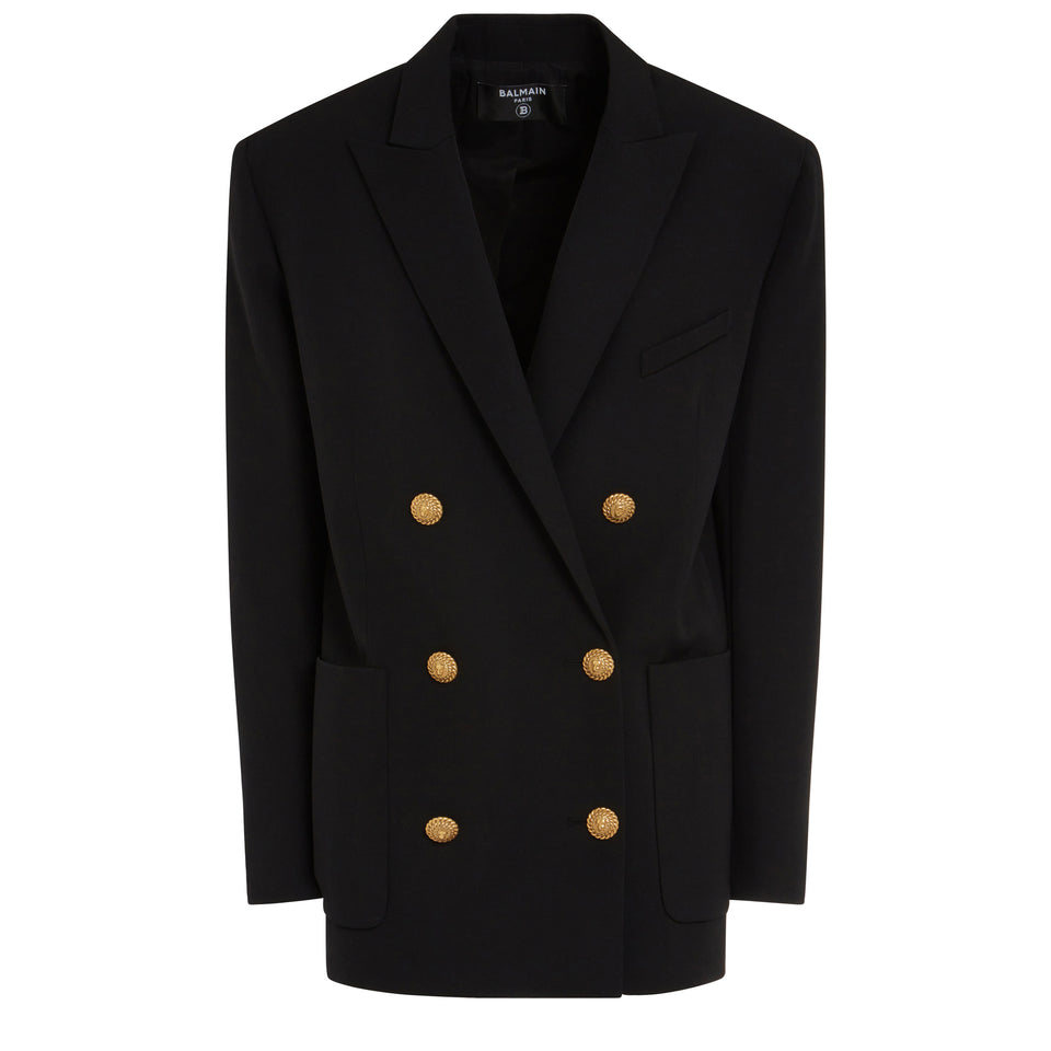 Double-breasted black wool jacket