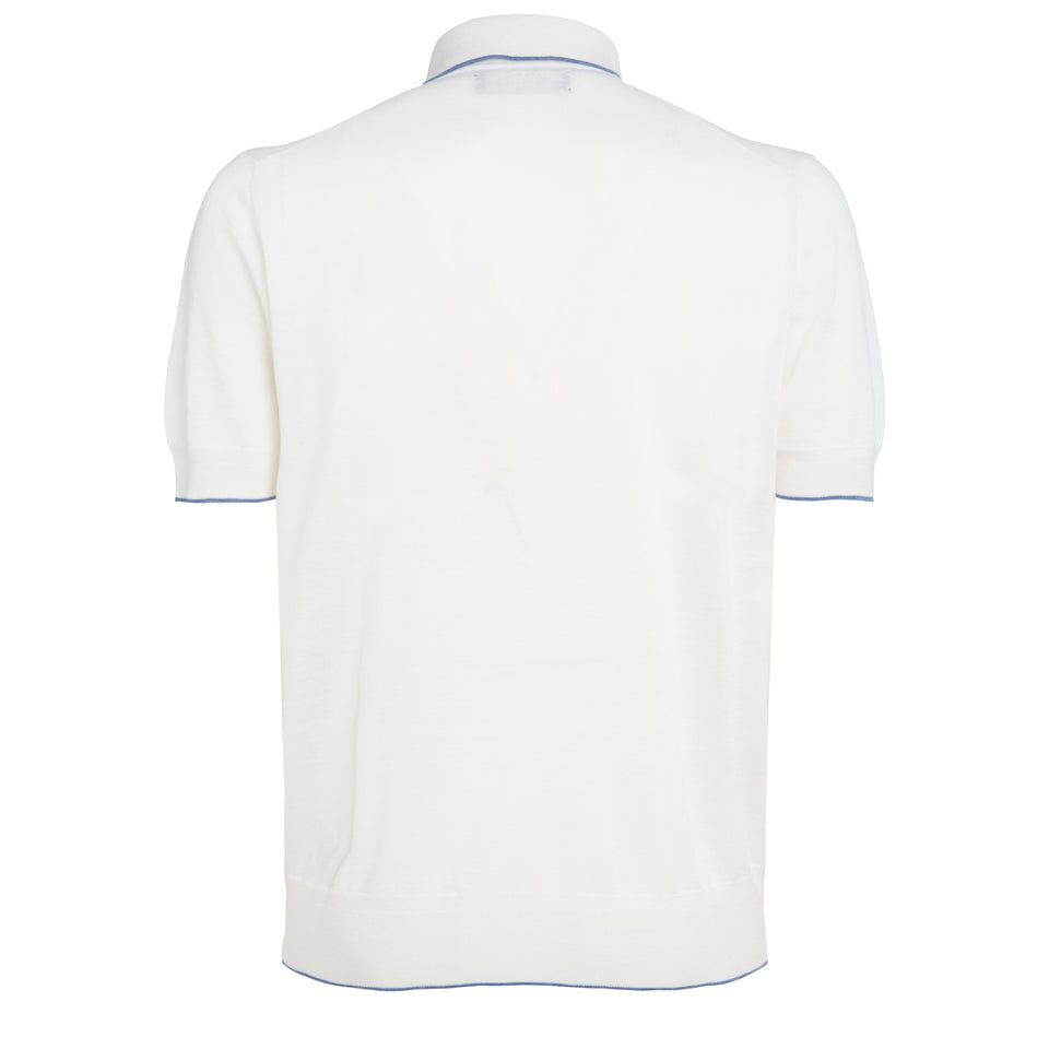 White wool and silk polo shirt