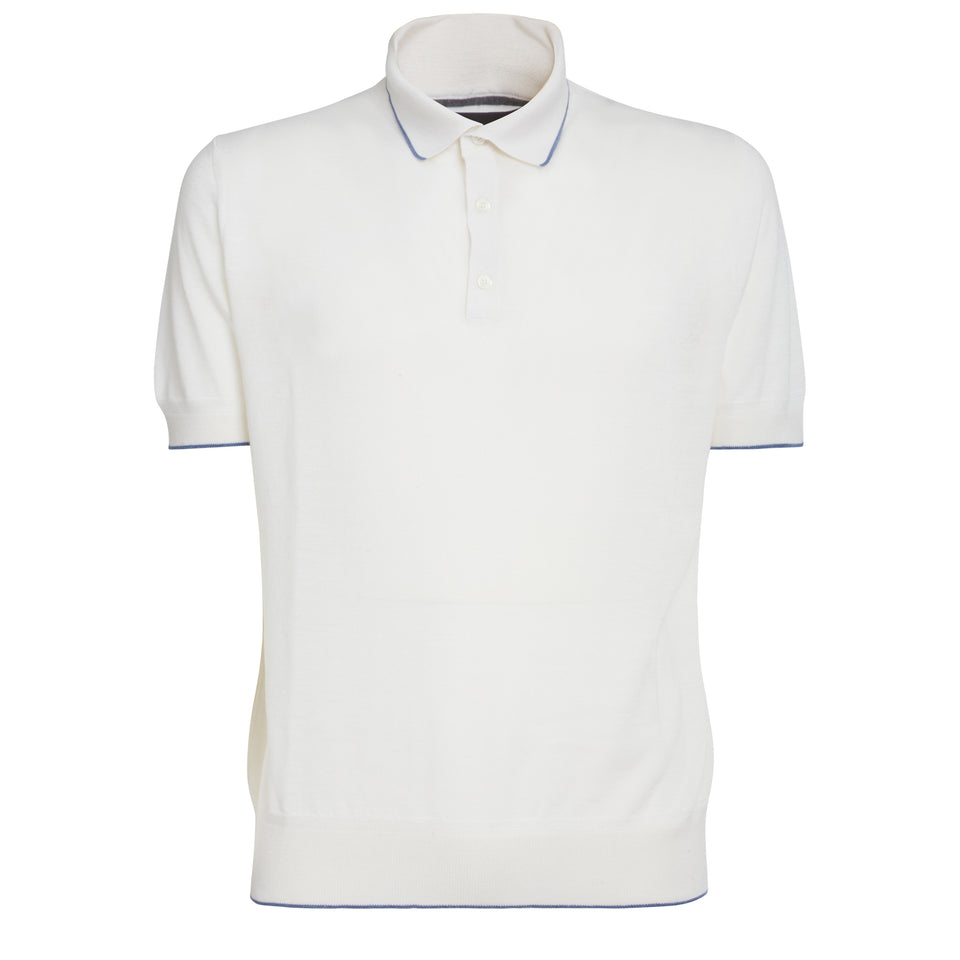 White wool and silk polo shirt