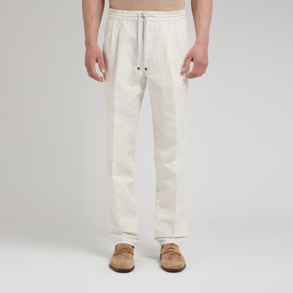 Pantalone in lino e cotone bianco