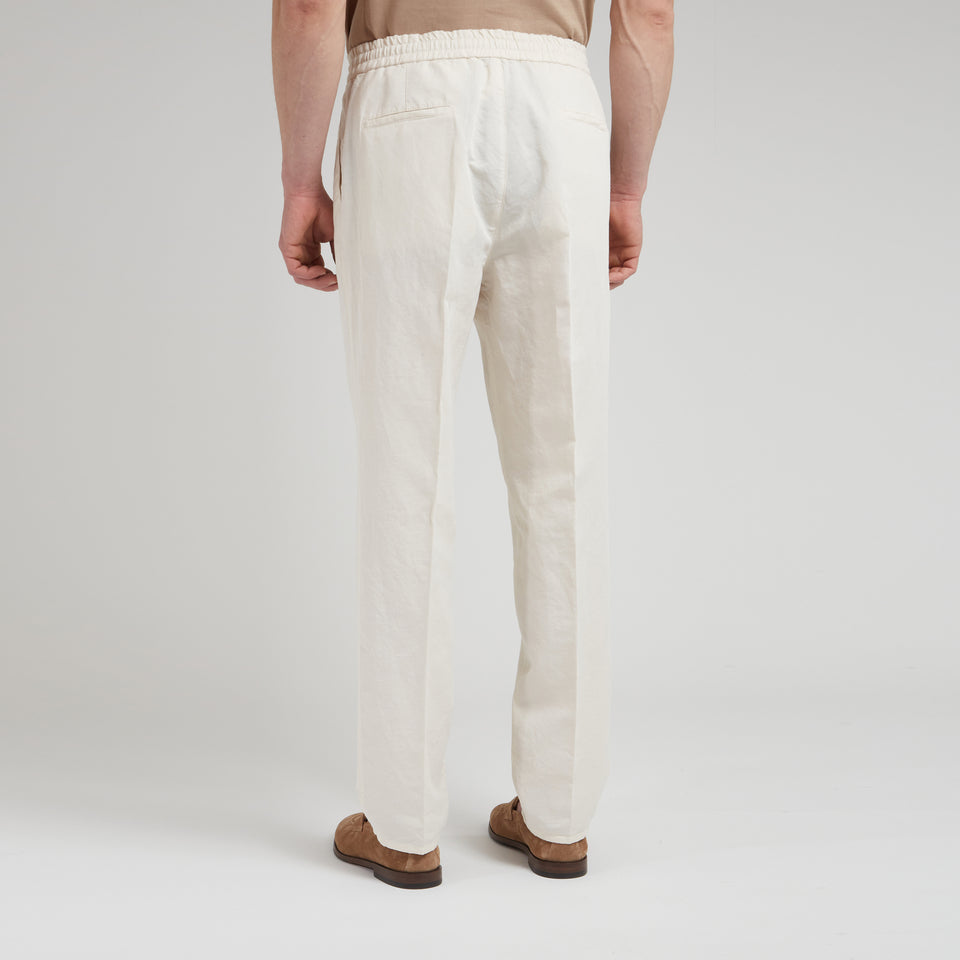 Pantalone in lino e cotone bianco