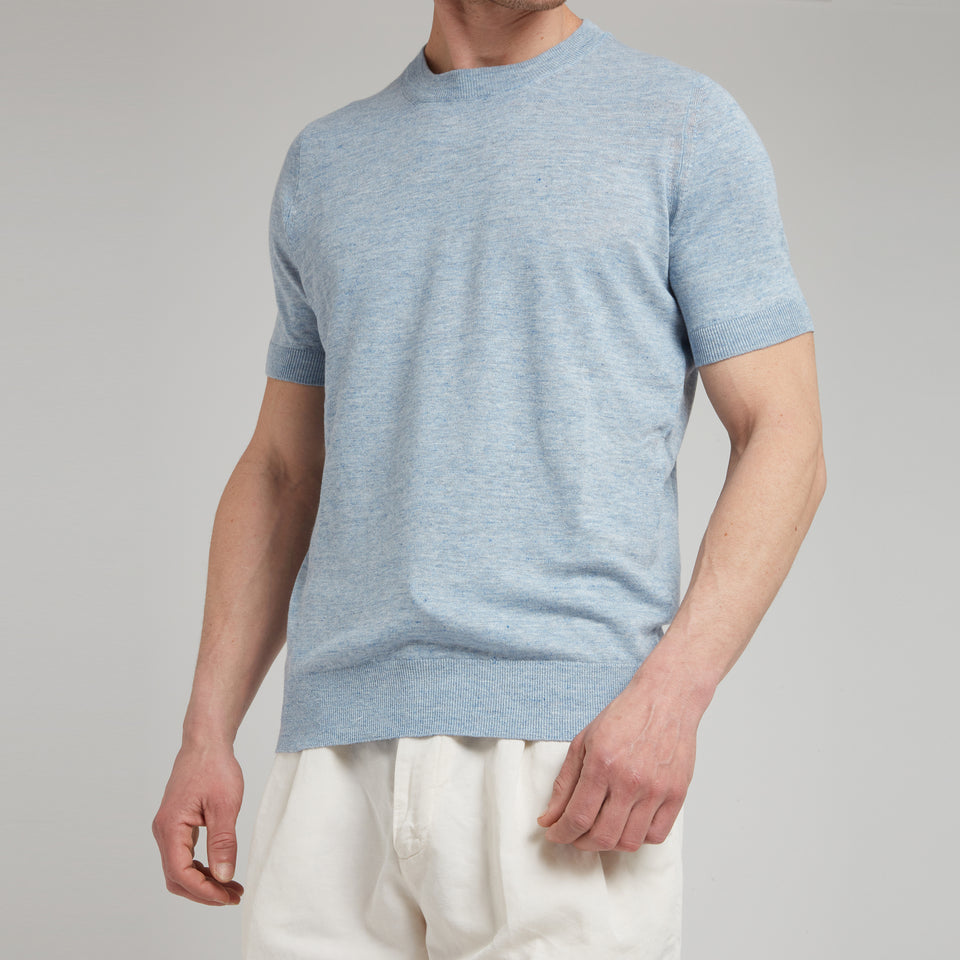 T-shirt in lino e cotone azzurra