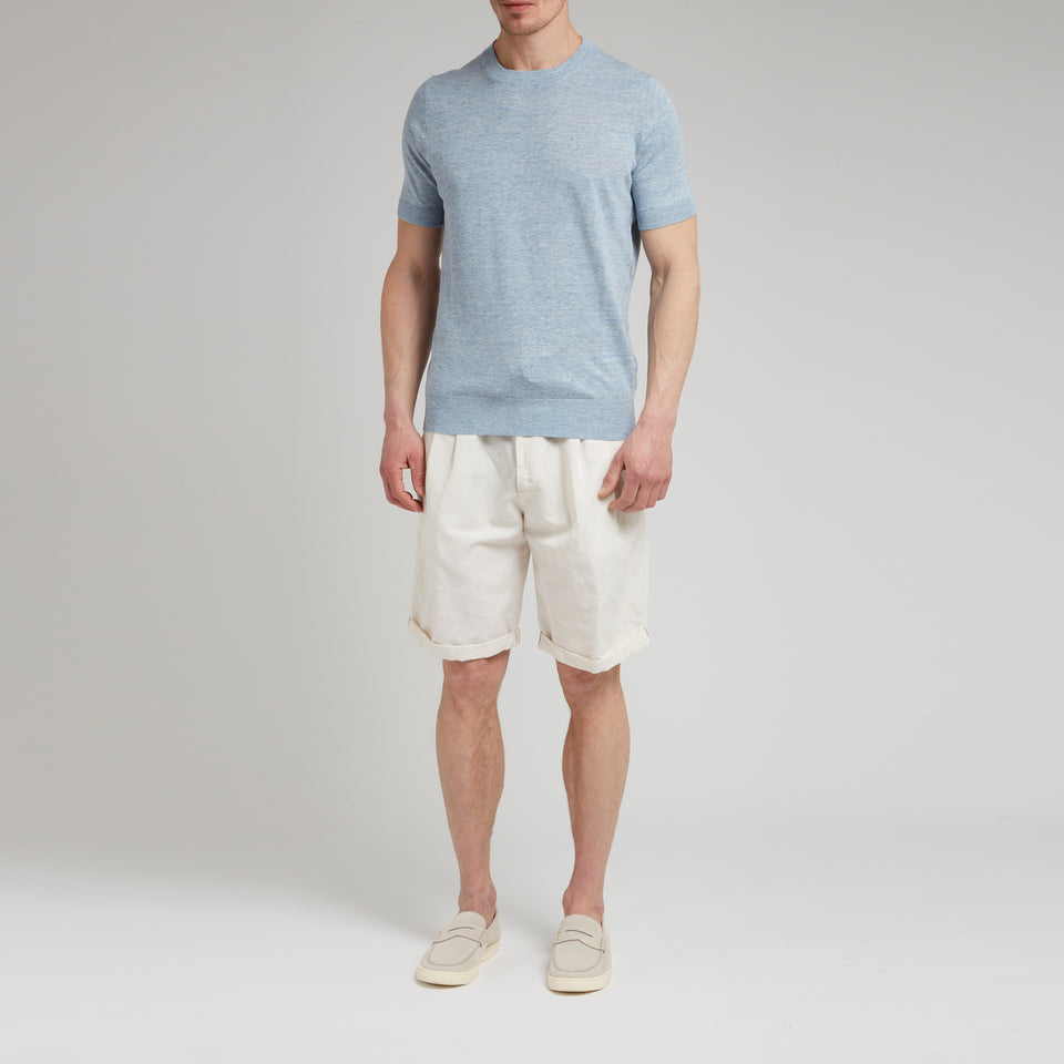Light blue linen and cotton T-shirt