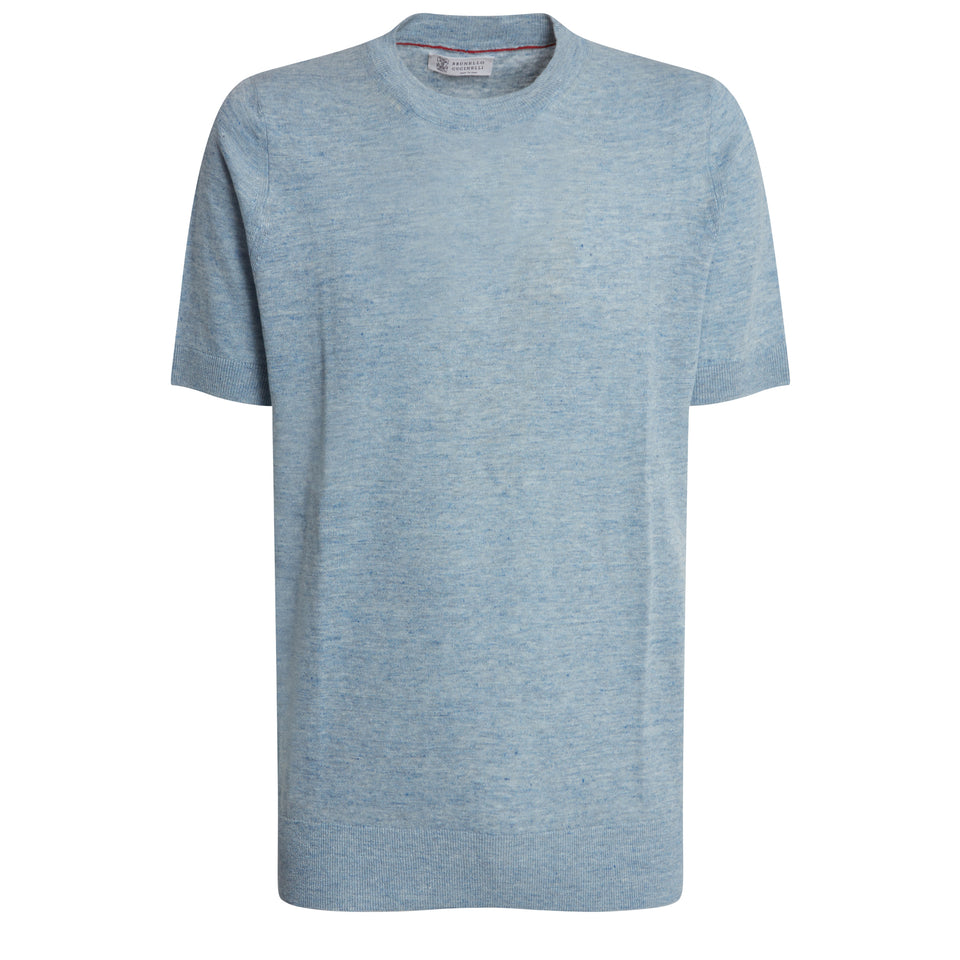 T-shirt in lino e cotone azzurra