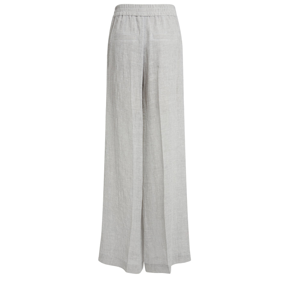 Gray linen wide-leg trousers
