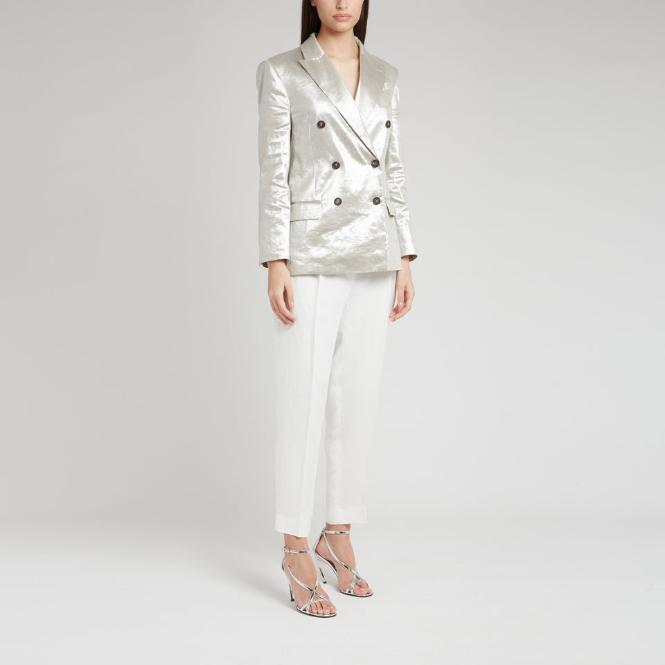 Double-breasted silver linen jacket