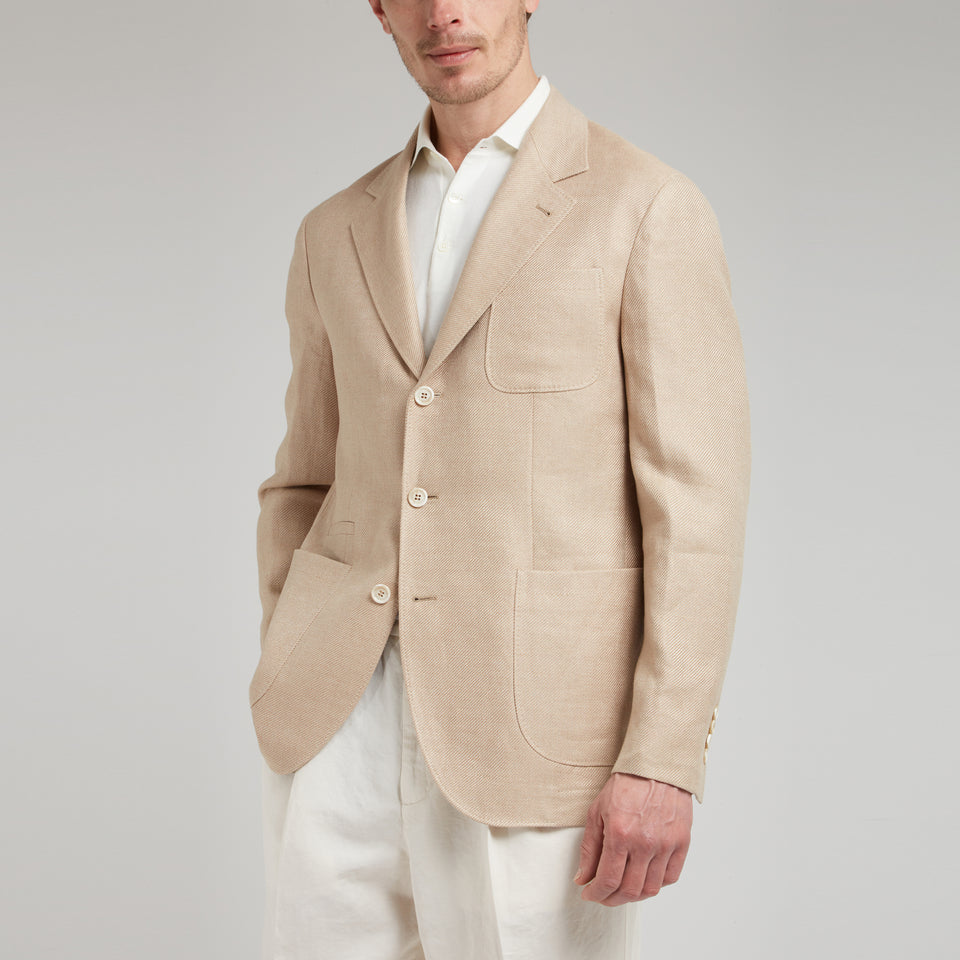 Single-breasted beige linen jacket