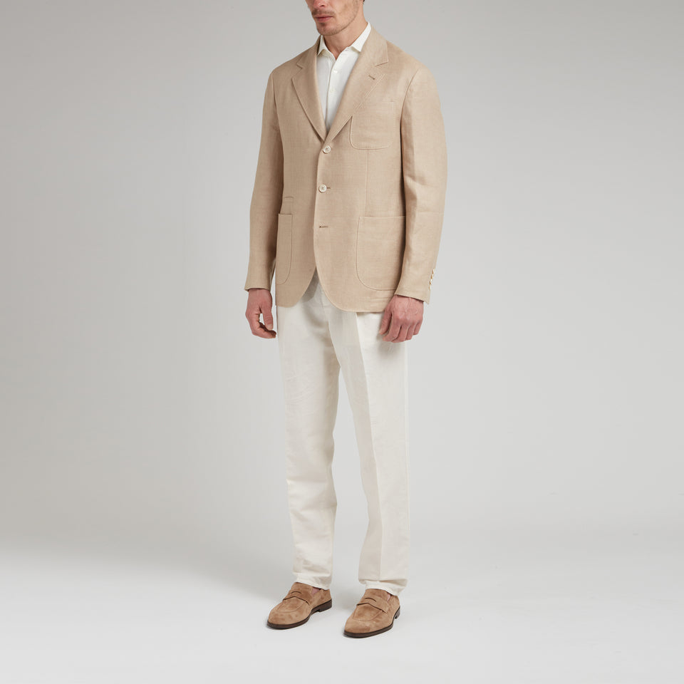 Single-breasted beige linen jacket