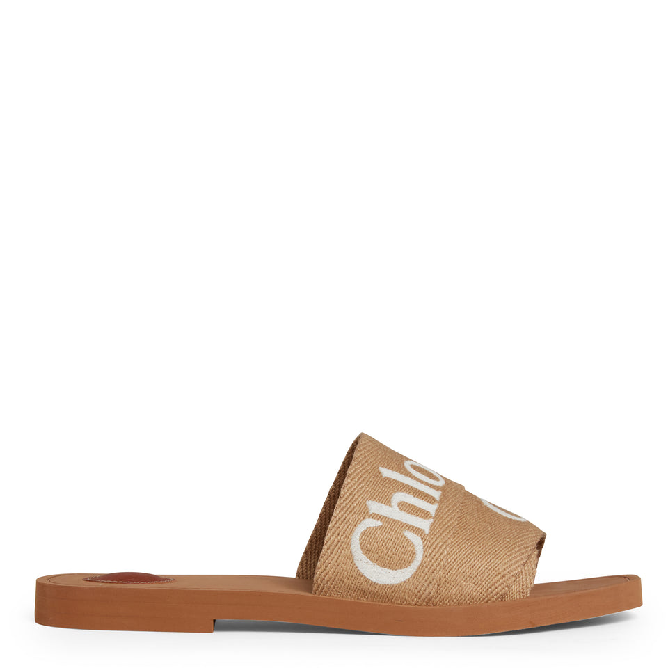 "Woody" flat sandal in brown linen