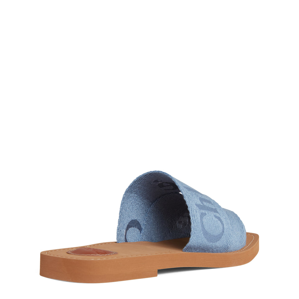 "Woody" flat sandal in blue linen