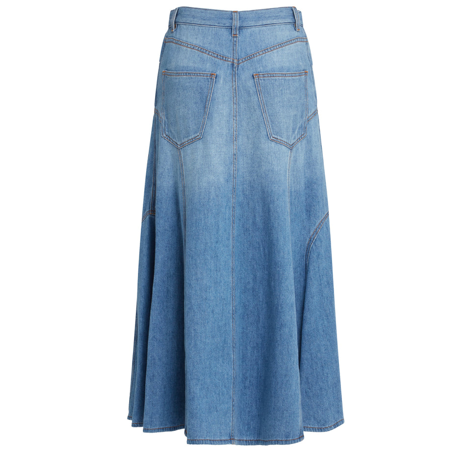 Long blue denim skirt