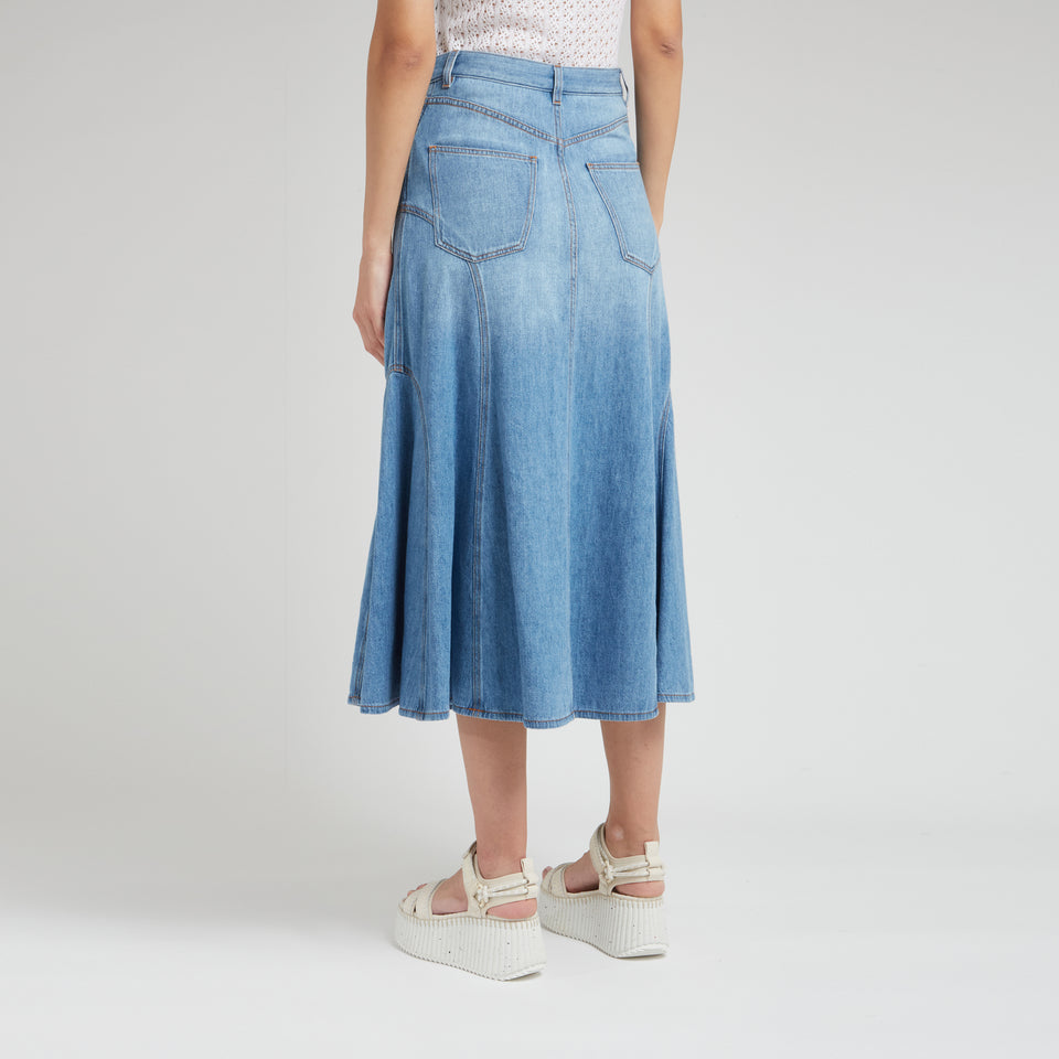 Long blue denim skirt