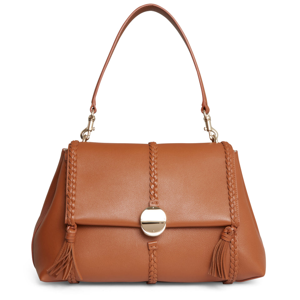 ''Penelope'' shoulder bag in brown leather