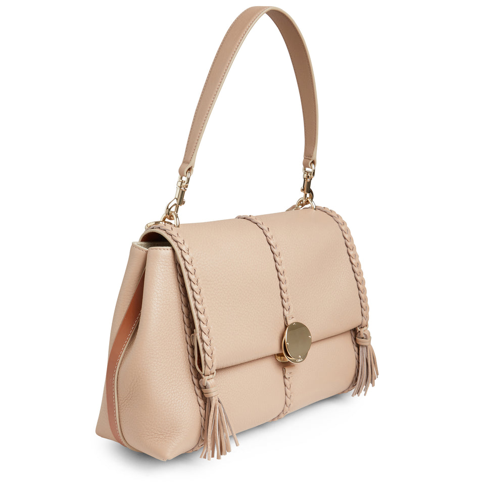 ''Penelope'' shoulder bag in beige leather