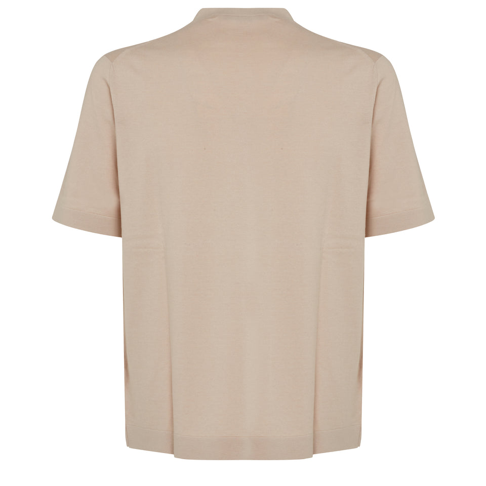 T-shirt in cotone e seta beige