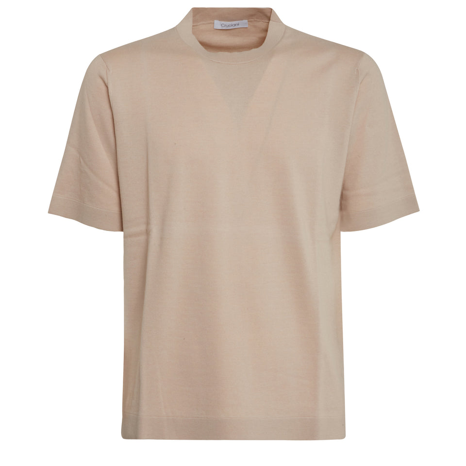 T-shirt in cotone e seta beige