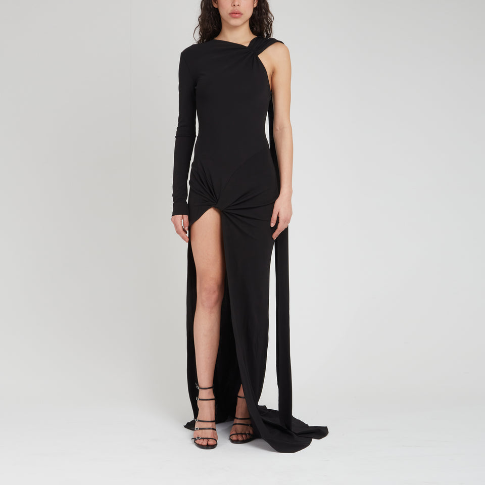 Long asymmetric dress in black fabric