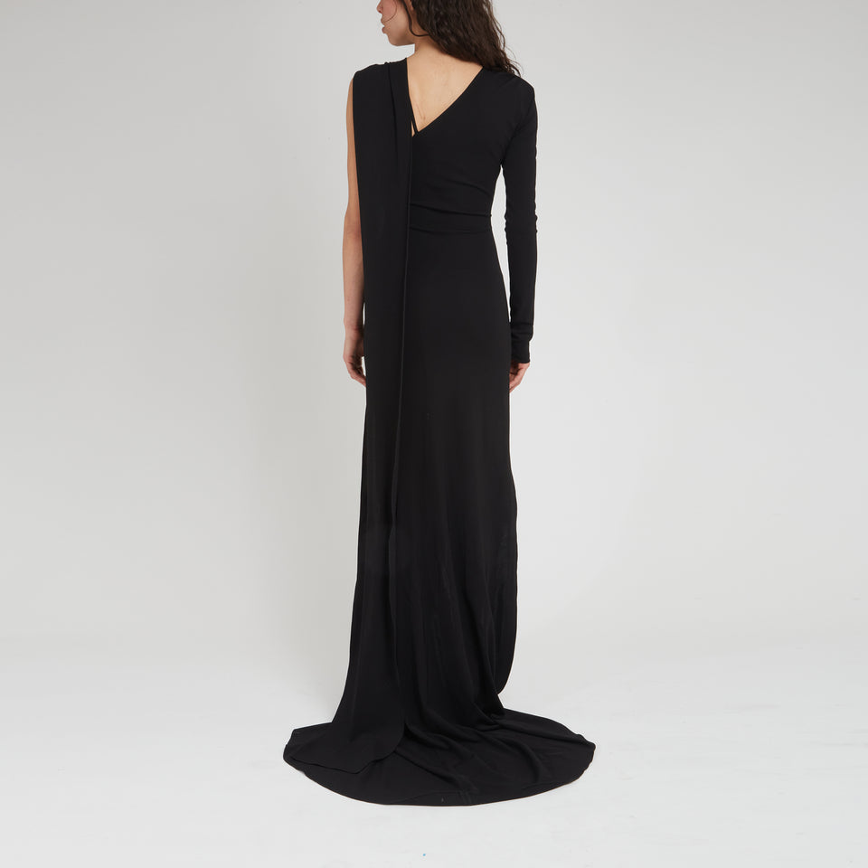 Long asymmetric dress in black fabric