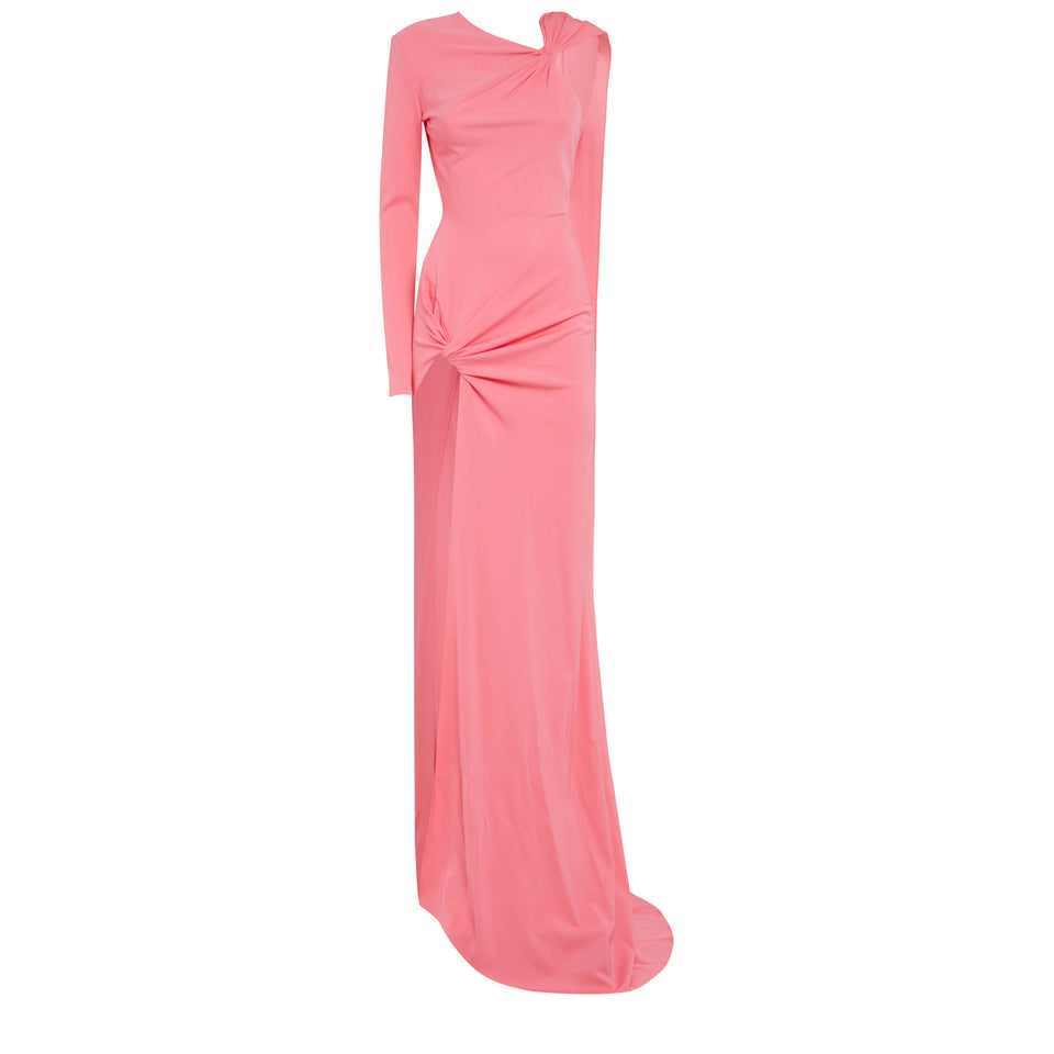 Long asymmetric dress in pink fabric