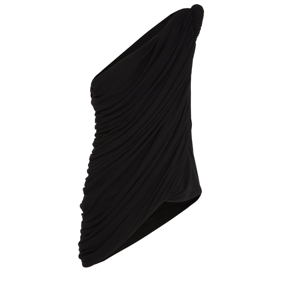 One shoulder top in black fabric