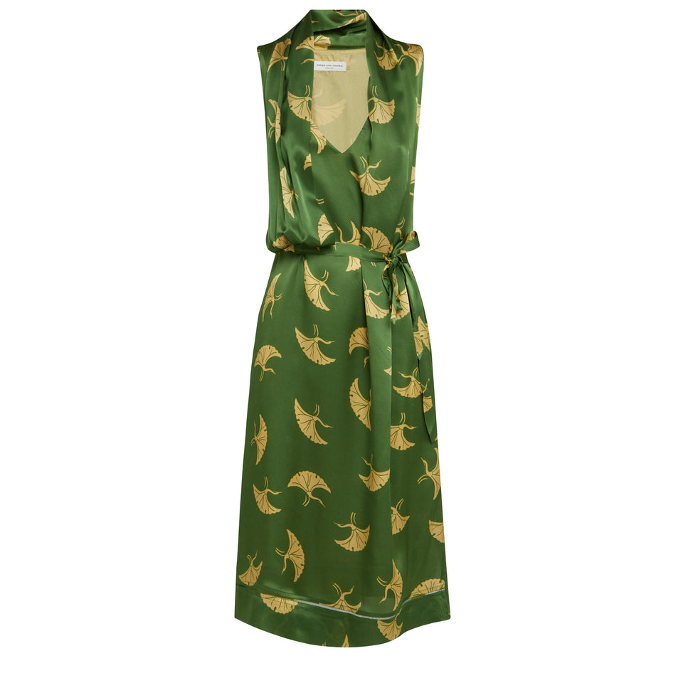 "Doren" dress in green silk