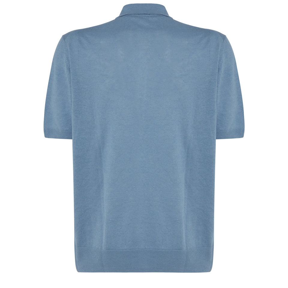 Polo in lino e cotone azzurra