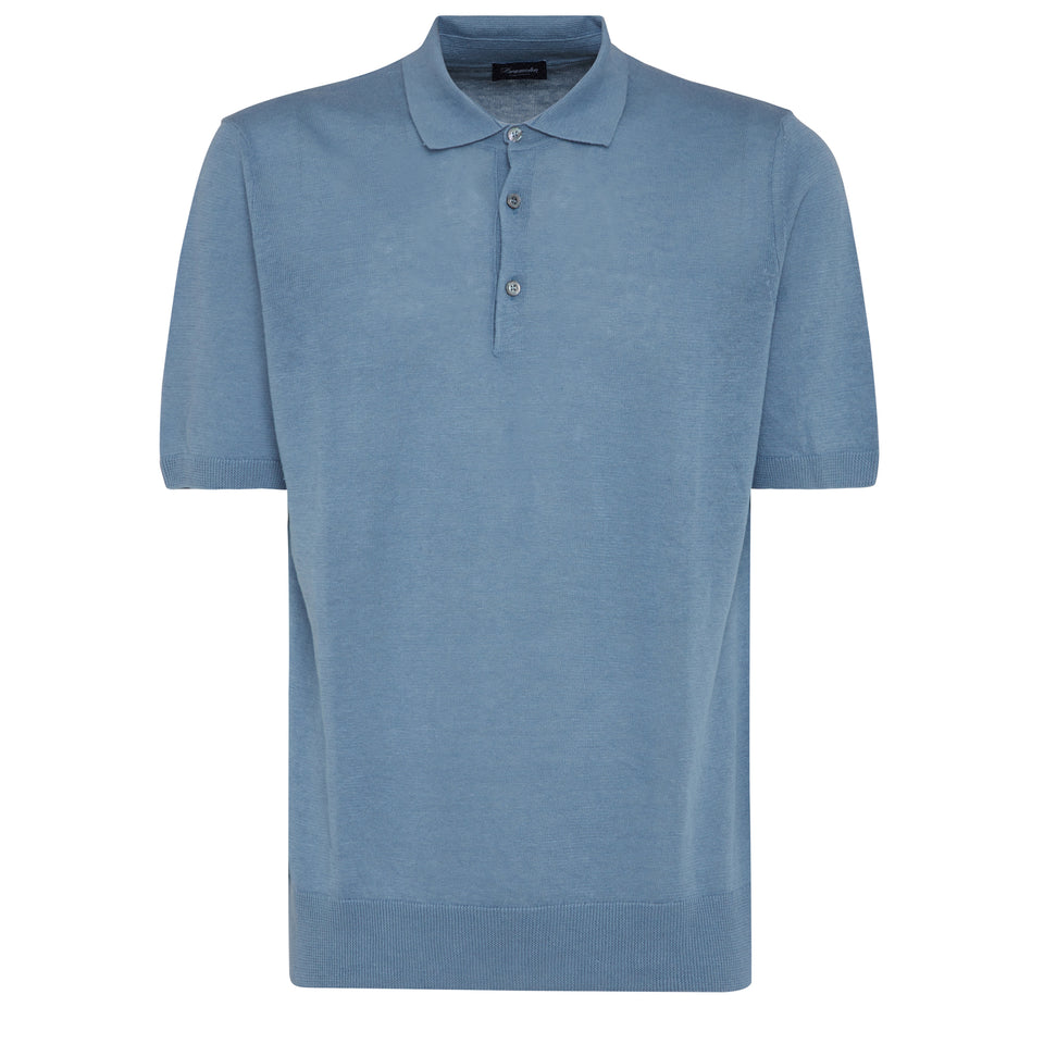 Polo in lino e cotone azzurra