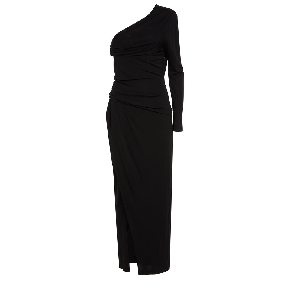 "Kitana" one-shoulder dress in black fabric