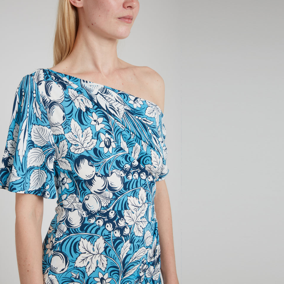 "Wittrock" one-shoulder dress in light blue fabric