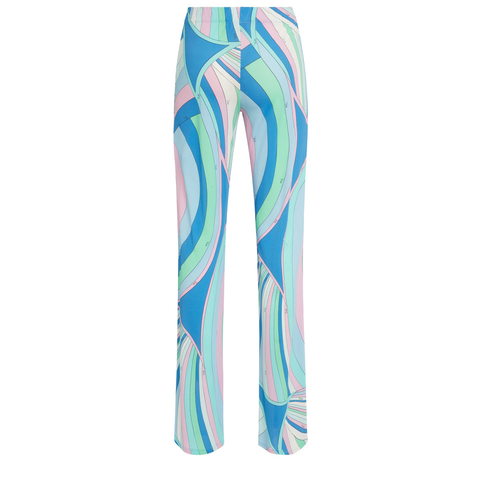 Flared trousers in multicolor fabric