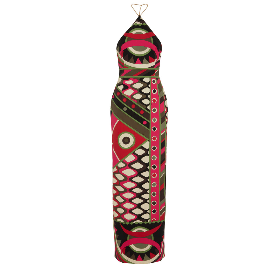 Long dress in multicolor fabric