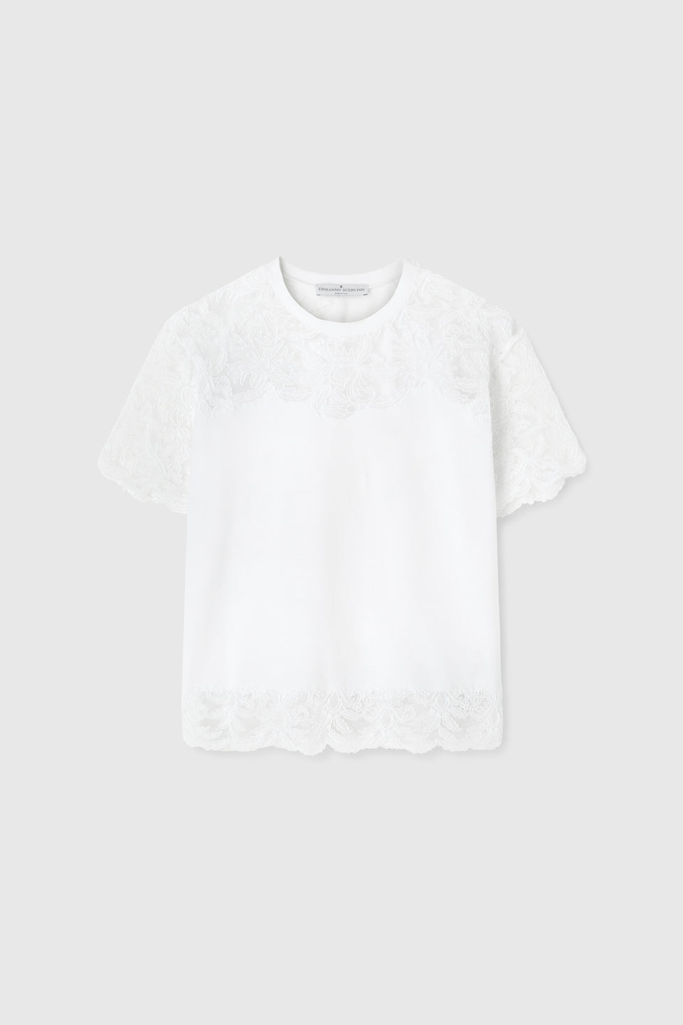 T-shirt in cotone e pizzo bianca