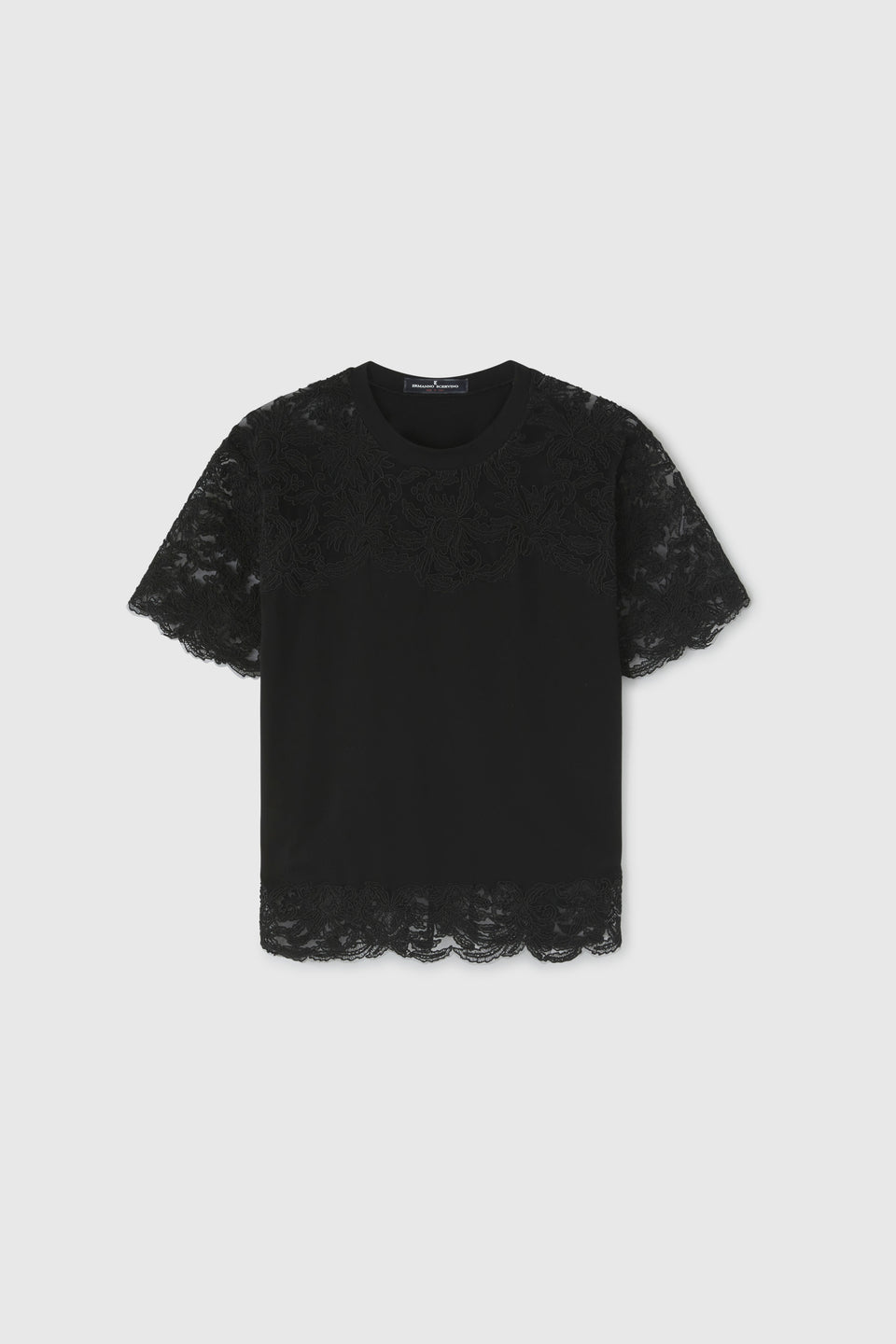 Black cotton and lace T-shirt