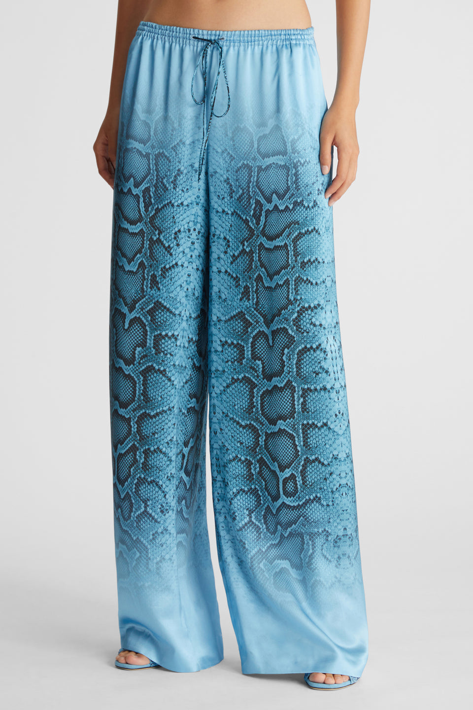 Wide-leg trousers in blue silk