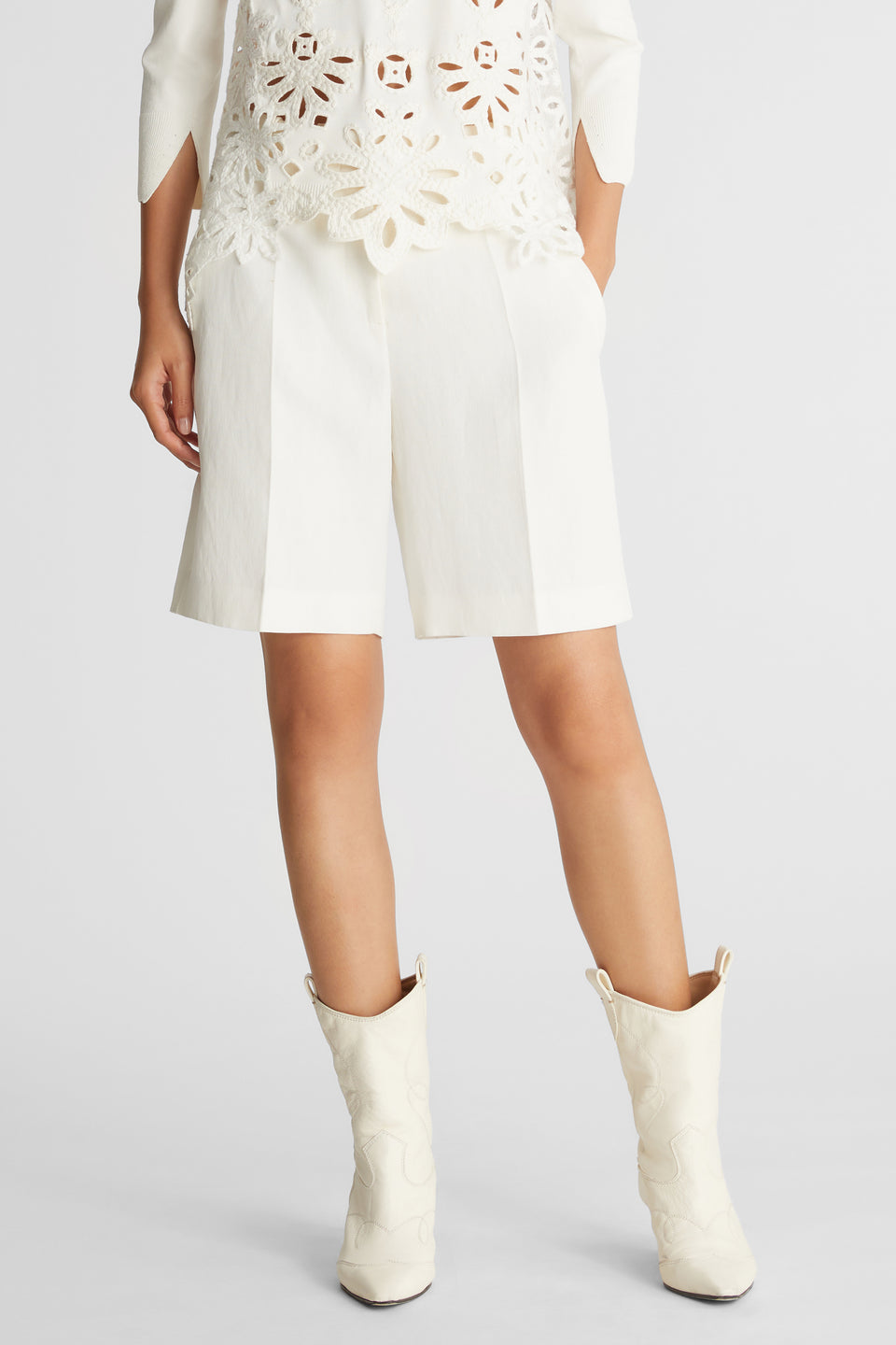 White tailored shorts in fabric