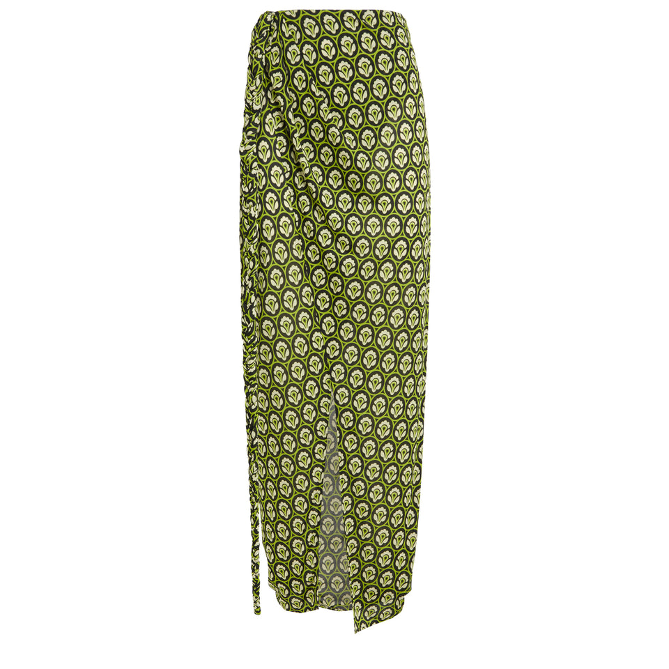 Long skirt in green fabric