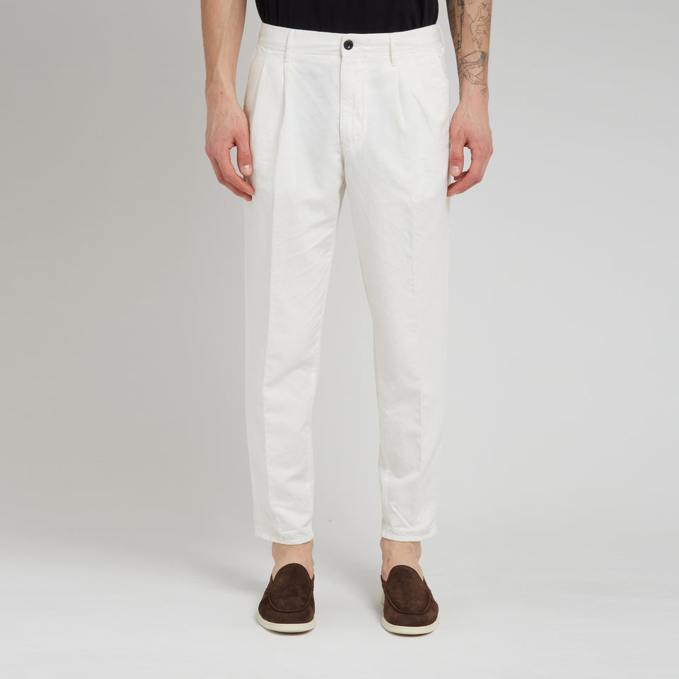 Pantalone in lino e cotone bianco