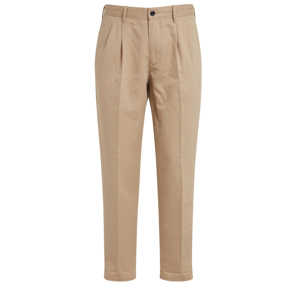 Pantalone in lino e cotone beige