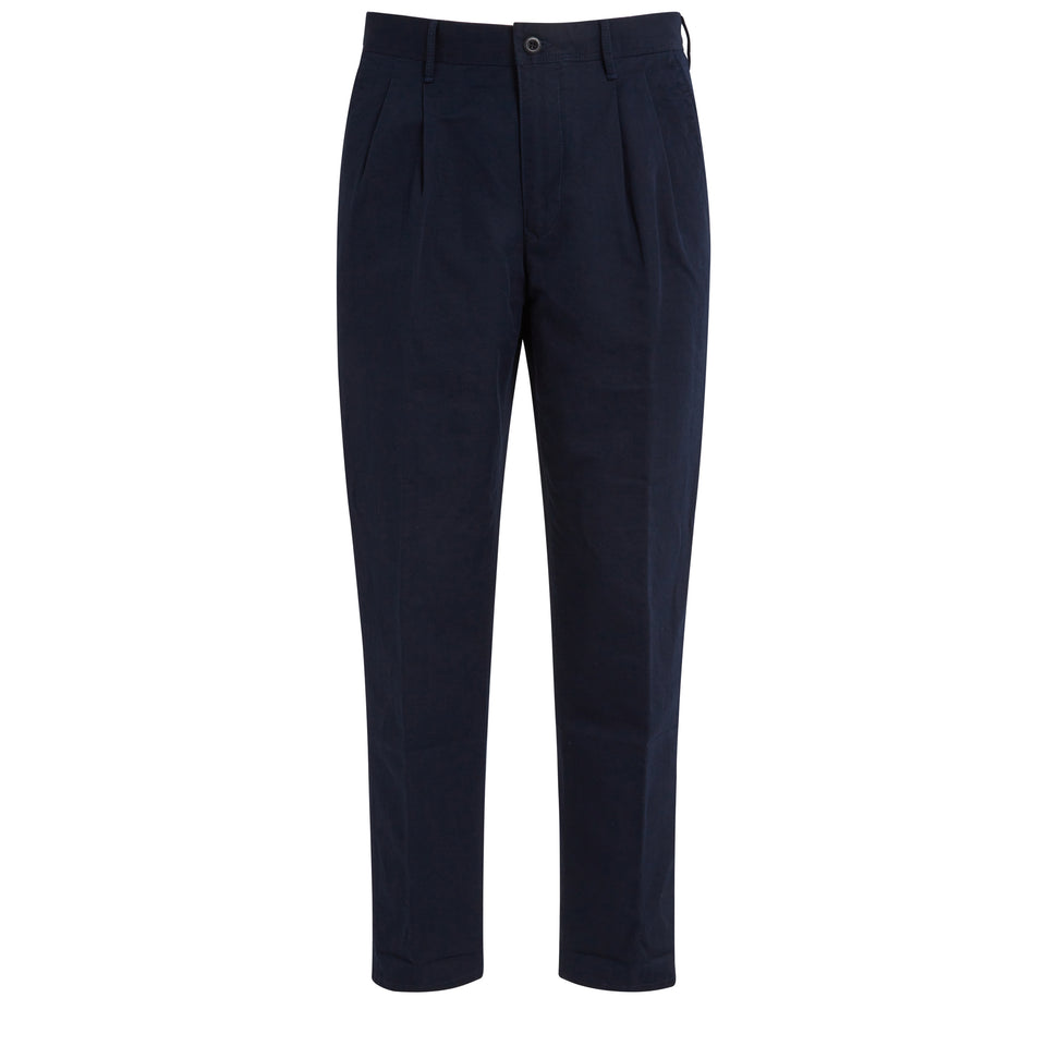 Pantalone in lino e cotone blu