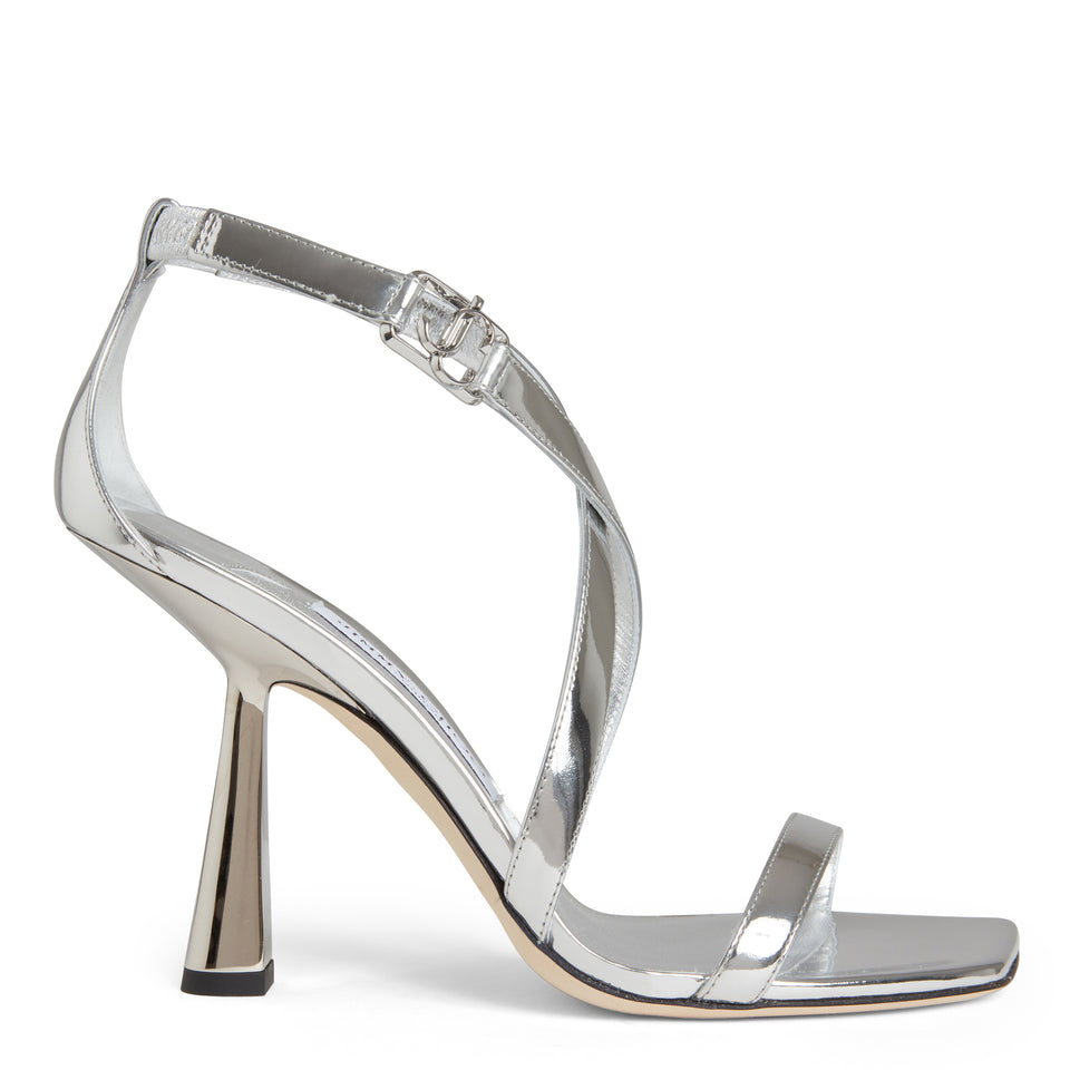 ''Jessica 100'' sandals in silver patent leather