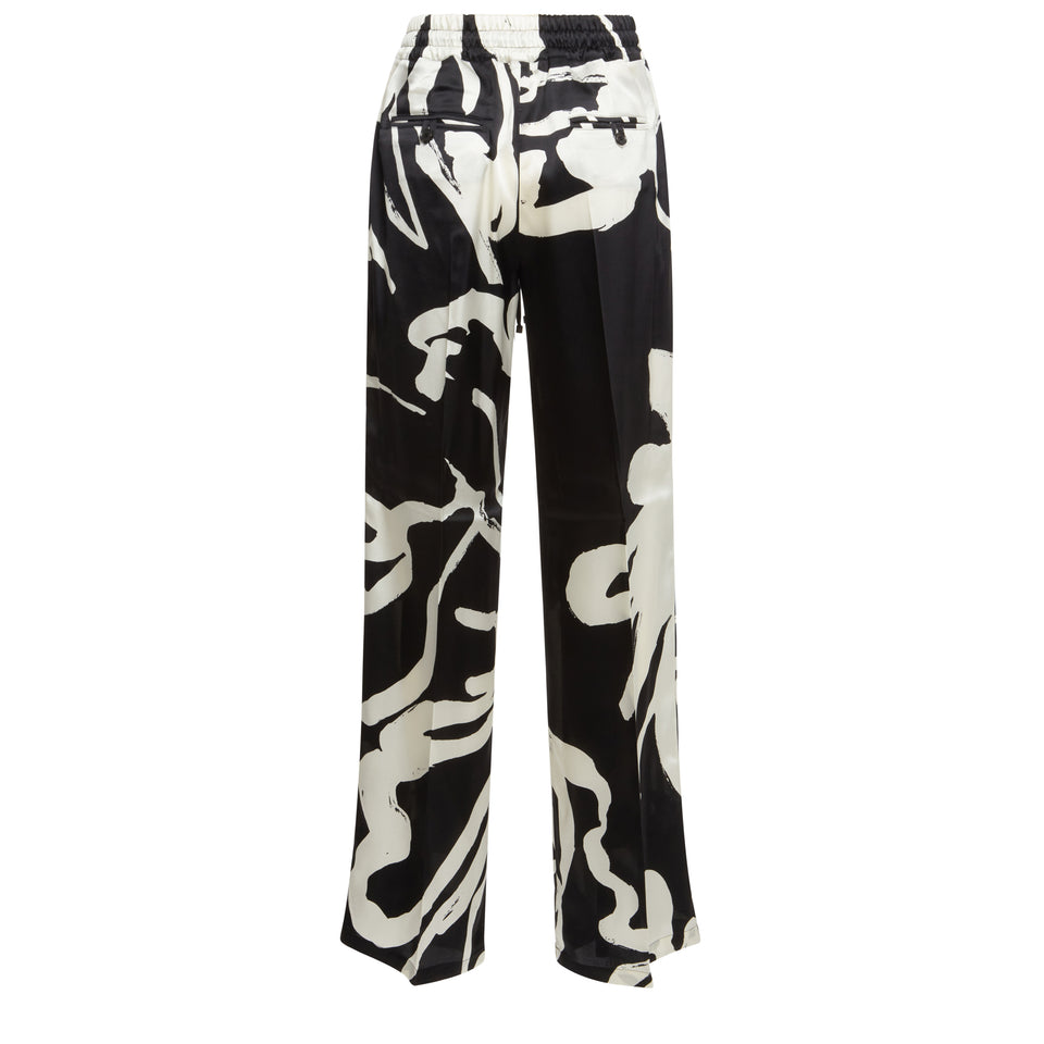 Pantalone in seta bianco e nero