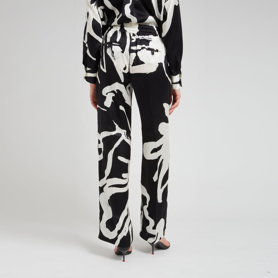 Black and white silk trousers