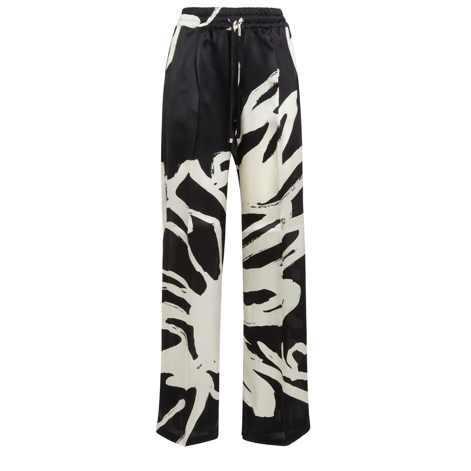 Black and white silk trousers