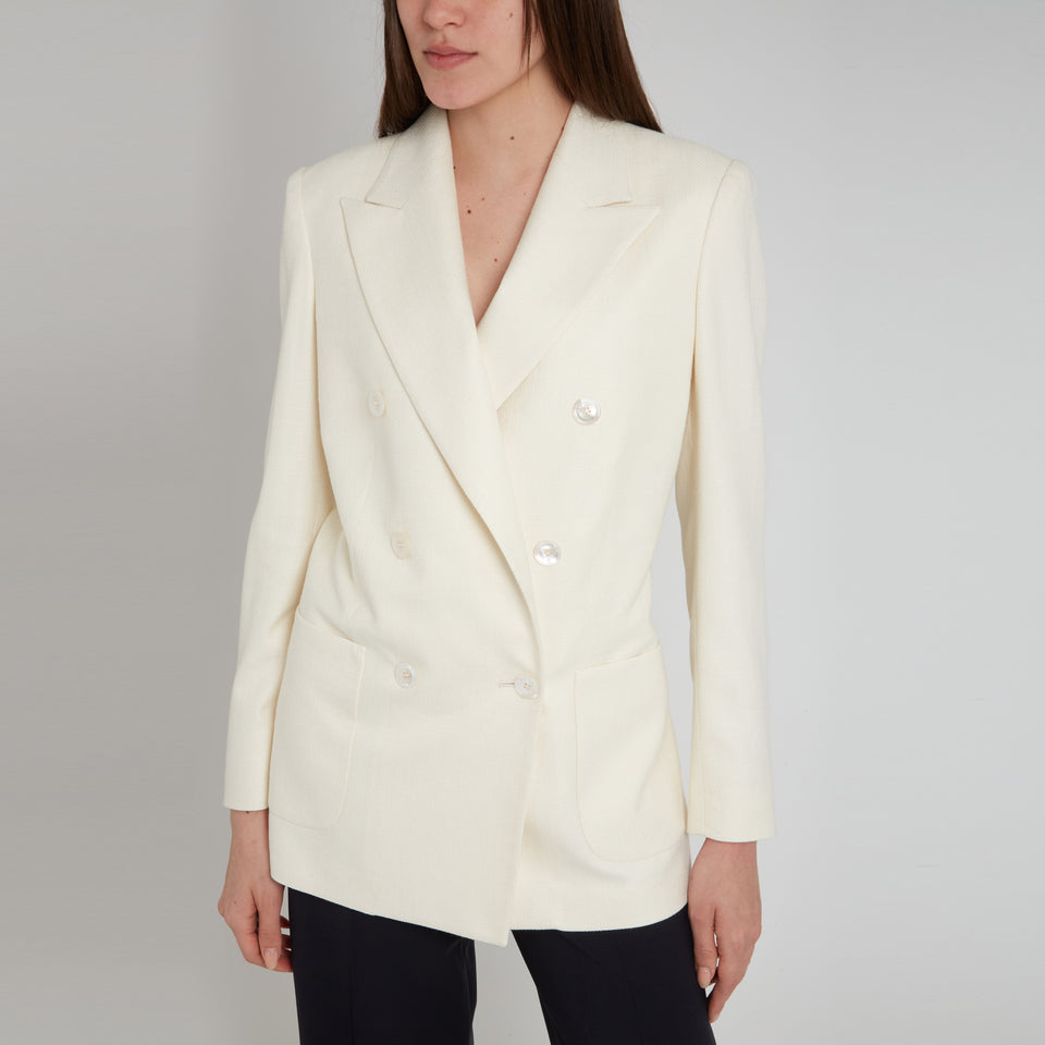 White silk double-breasted blazer